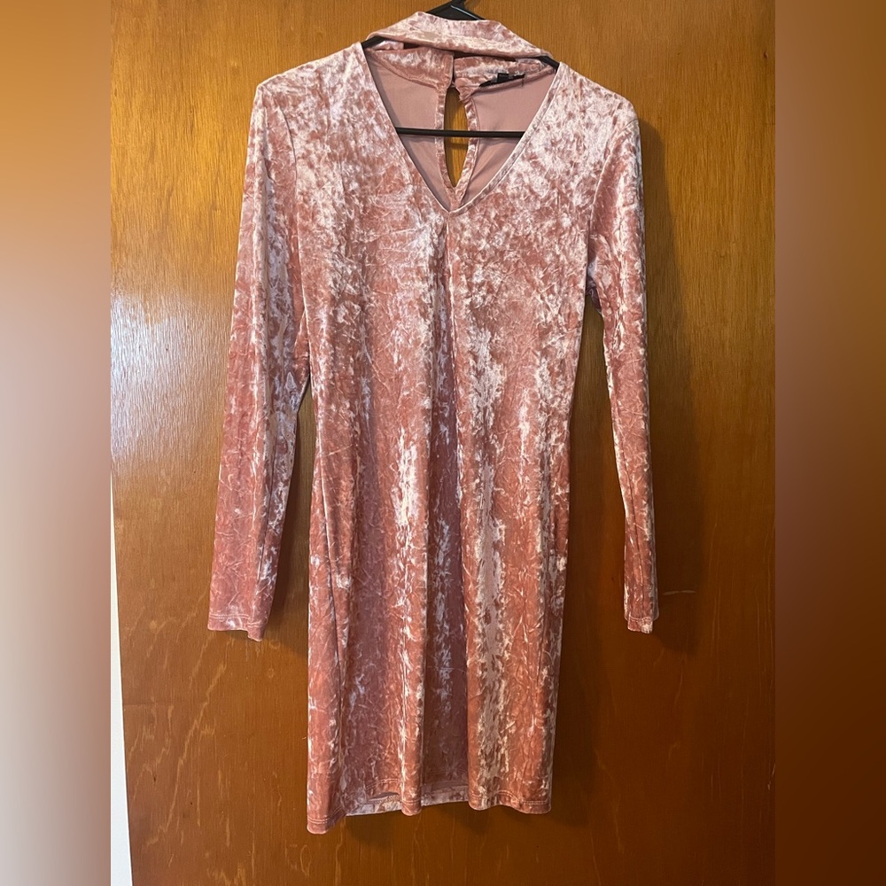 Ambiance Blush Velvet Long Sleeve Dress